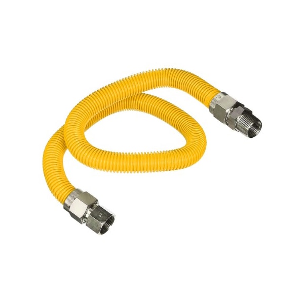 Flextron Gas Line Hose 5/8'' O.D.x72'' Len 1/2" FIPx3/4" MIP Fittings Yellow Coated Stainless Steel Flexible FTGC-YC12-72M - main